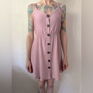 Lush mauve v-neck mini tank dress w/ button front